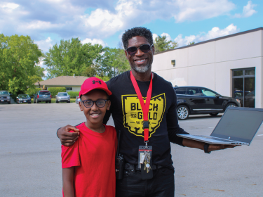 Andre Jones with student